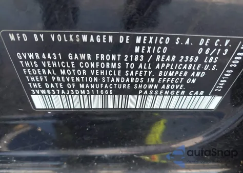 2013 Volkswagen Jetta Hybrid Se/Sel/Sel Premium z USA, uszkodzony, nr VIN 3VW637AJ3DM311665